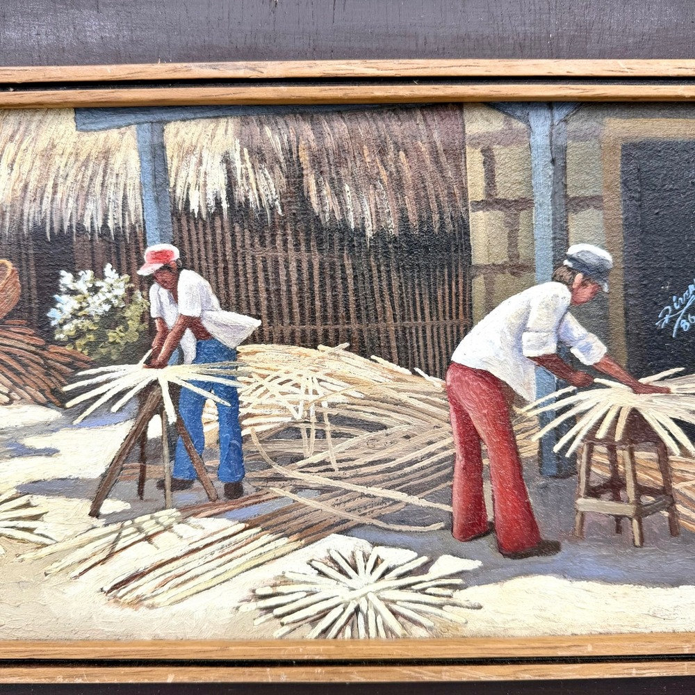 Rivera Art Painting 17x13 Wood Frame‎ Impasto Primitive Multi 1986 Nicaragua